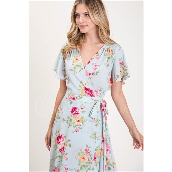 New. Blue floral high low dress - Picture 4 of 4